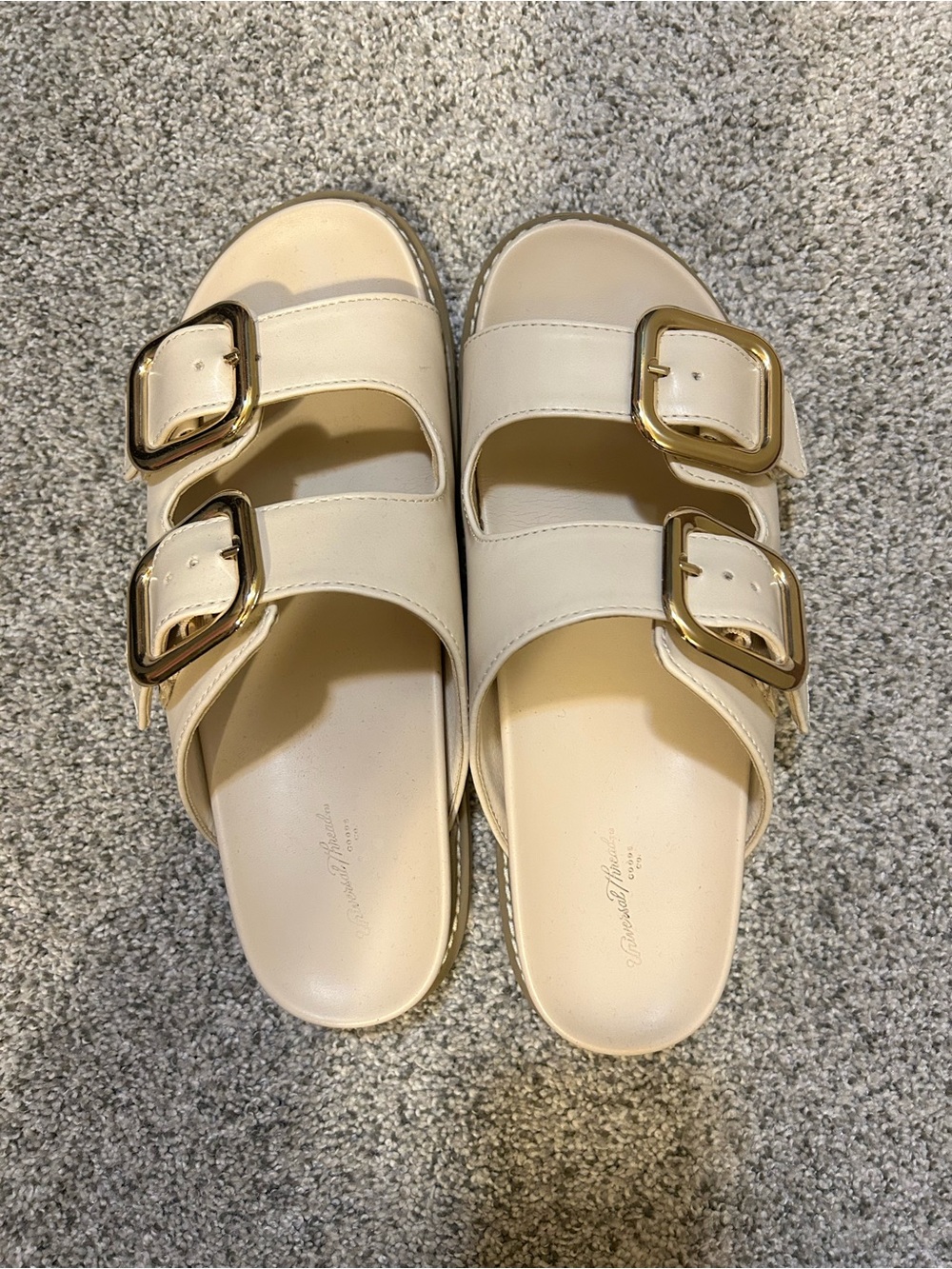 Universal Thread Cream Double Buckle Slide Sandals with Gold Hardware